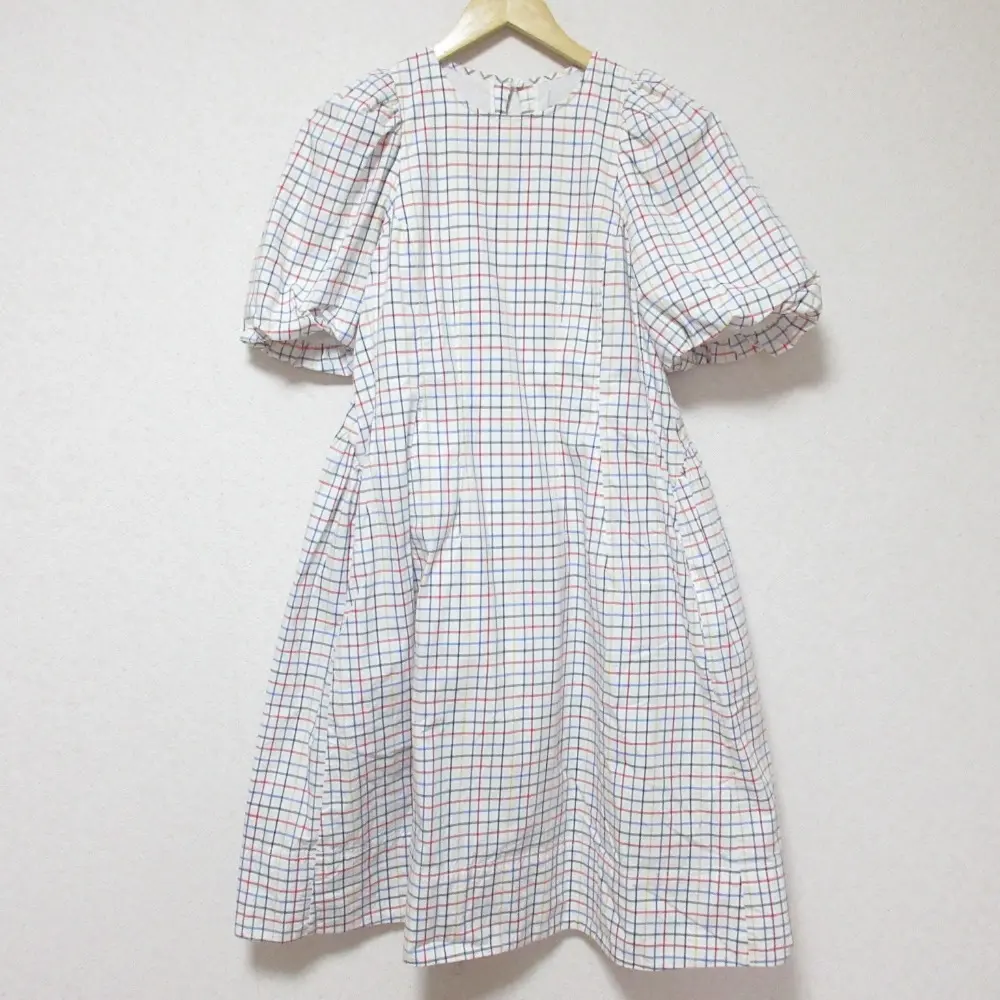 21AW CERFORD×美香×セレSTORY セルフォード コラボ チェック柄 半袖 ひざ丈 フレアワンピース 1 ホワイト マルチカラー