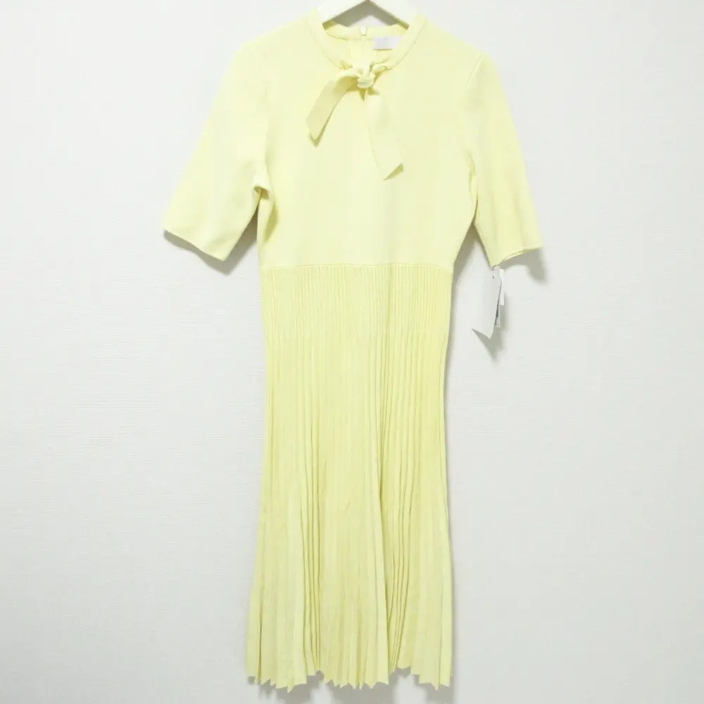 CELFORD セルフォード ボウタイプリーツニットワンピース 半袖 ミディドレス CWNO196013 38 イエロー