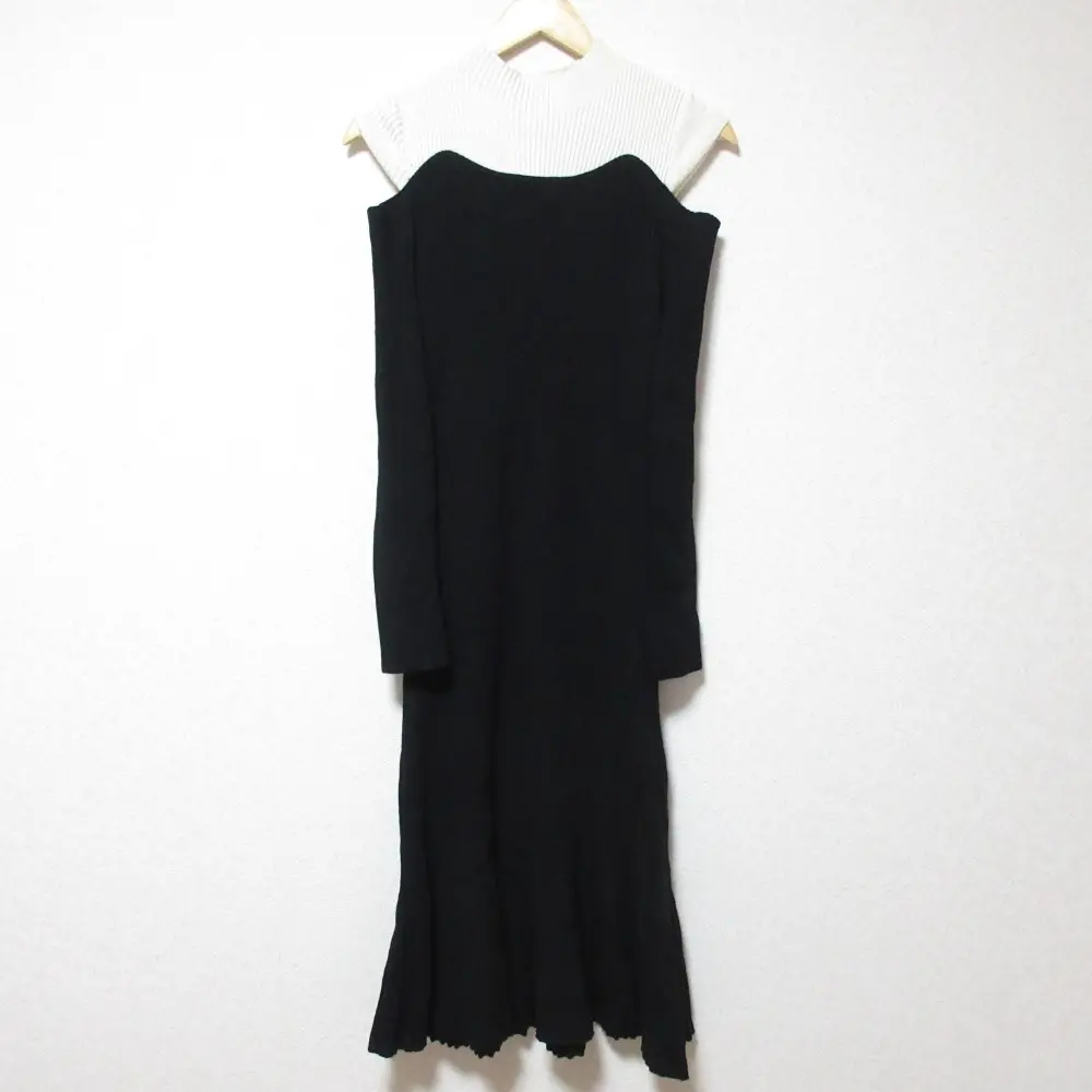22AW CELFORD セルフォード 袖スリットニットマーメイドワンピース バイカラー 長袖 ロングドレス CWNO225042 36 ブラック