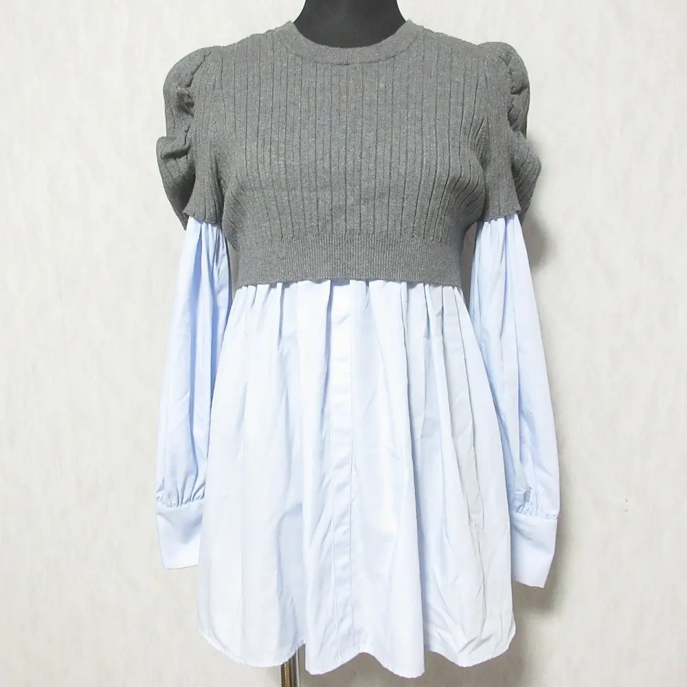 22AW CELFORD セルフォード レイヤーニットプルオーバー 長袖 ドッキングブラウス チュニック CWNT225057 36 グレー×ブルー