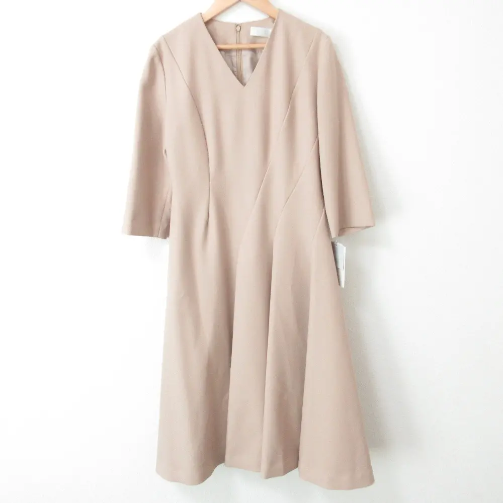 CELFORD セルフォード ツイストデザインワンピース Vネック 七分袖 フレア ロングドレス CWFO204045 38 ベージュ