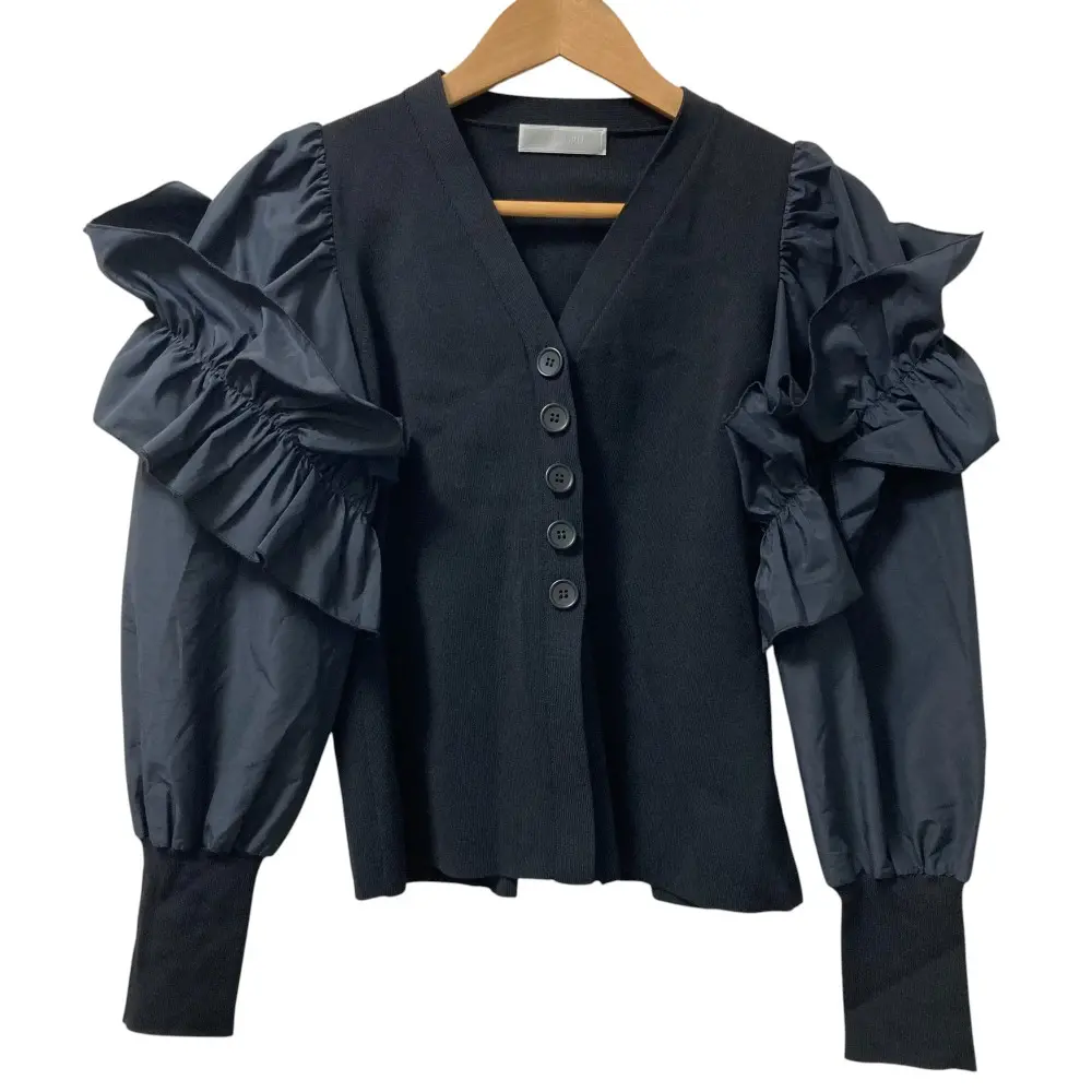 22SS CELFORD セルフォード フリルショルダー ニット カーディガン サイズ36 ブラック