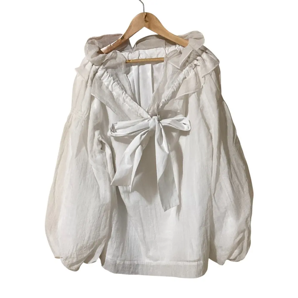 24SS CELFORD セルフォード スモックチェックブラウス リボン プルオーバー CWFB241069 F ホワイト