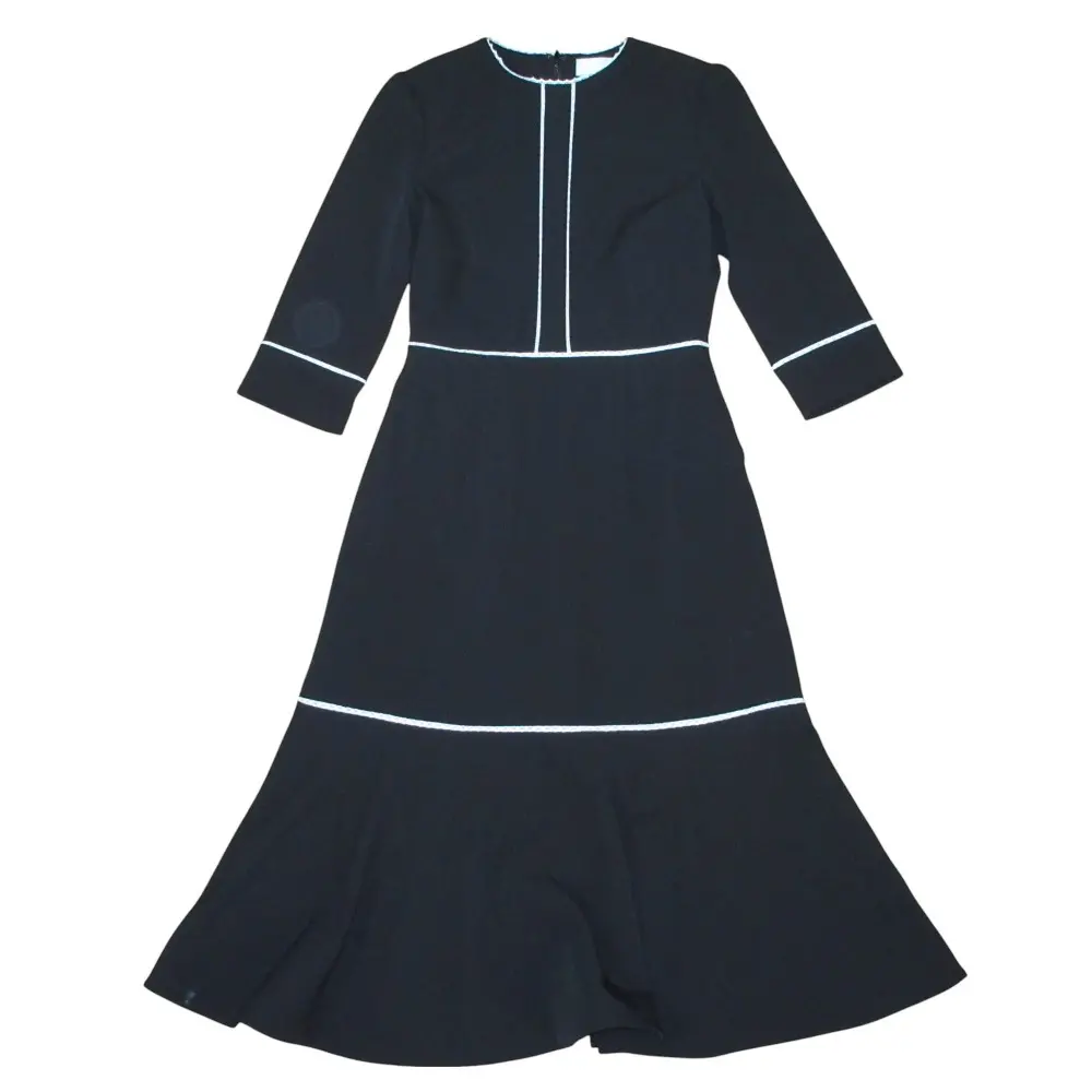 23AW CELFORD セルフォード レースライン Wクロス 5分袖 フレア ロング丈 ワンピース 34 ブラック