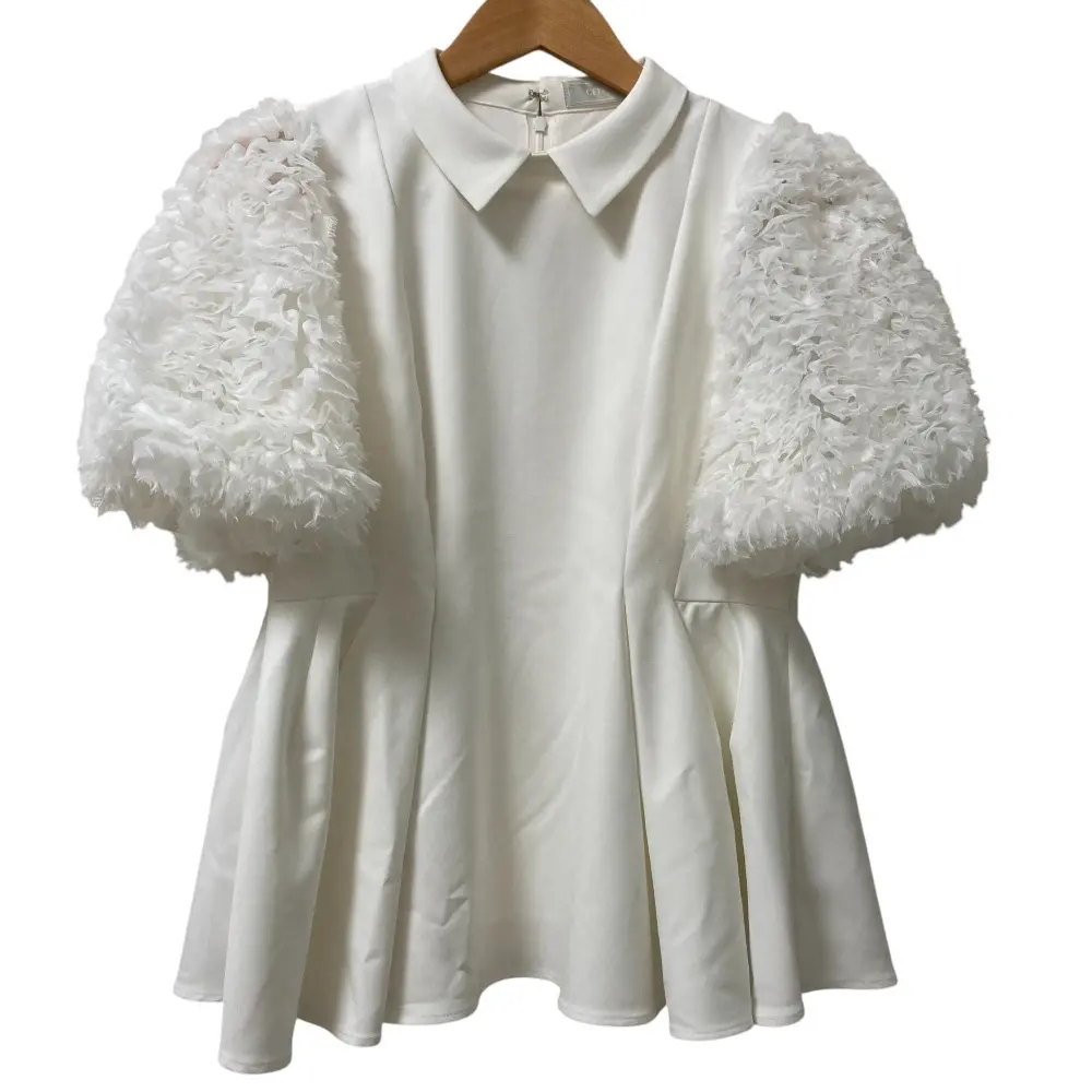 24SS CELFORD セルフォード 襟付きブラウス ショートスリーブ ペプラム プルオーバー シャツ CWFB241068 38 ホワイト