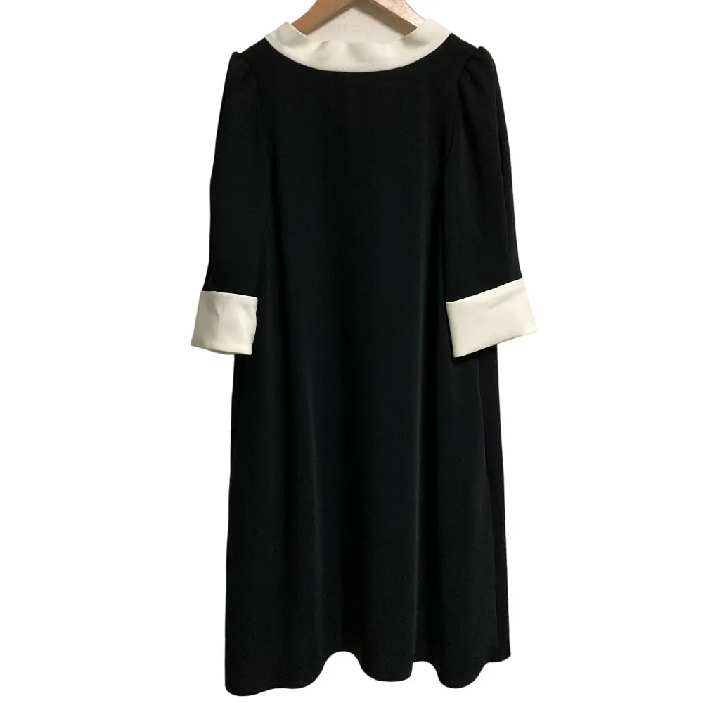 CELFORD セルフォード ボウタイAラインワンピース バイカラー ハーフスリーブ ミディドレス サイズ38 ブラック