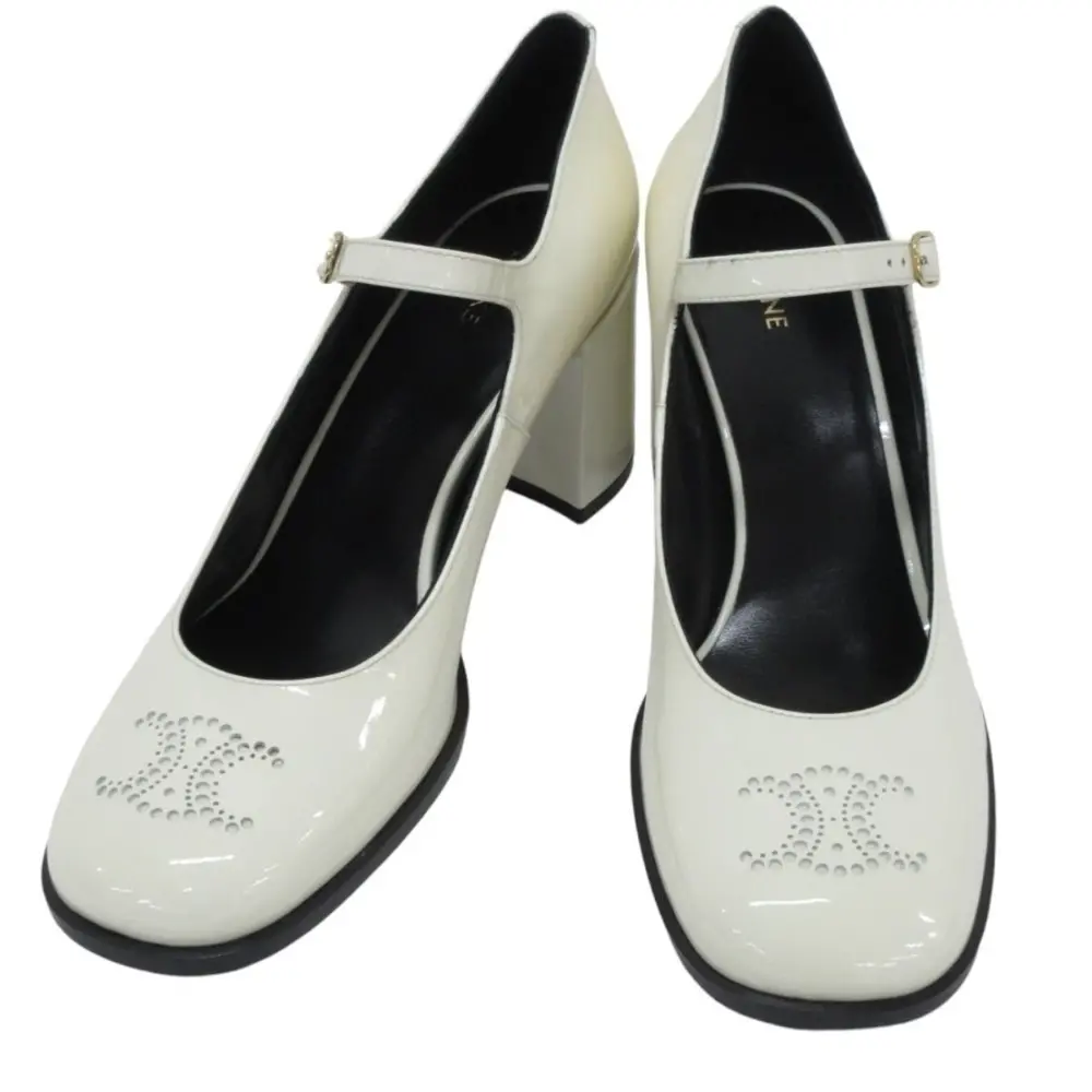 24AW CELINE セリーヌ リリー トリオンフ パーフォレイテッドべビーズ メリージーンパンプス 37/24cm相当 ホワイト