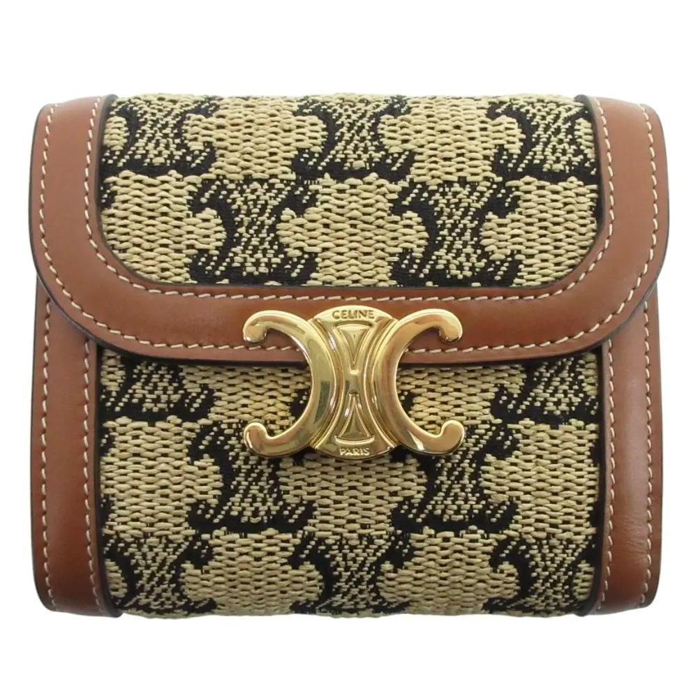 CELINE セリーヌ 2022年製 Small Triomphe Wallet トリオンフ スモールフラップ ウォレット 財布 ナチュラル/Tan