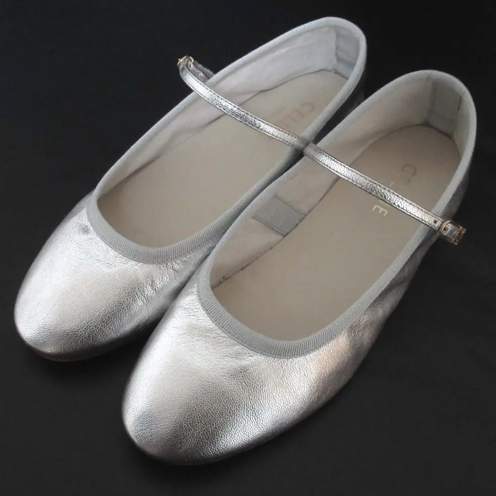 CELINE セリーヌ トリオンフバックル バレリーナ メリージェーン パンプス フラットシューズ 36サイズ 23cm シルバー