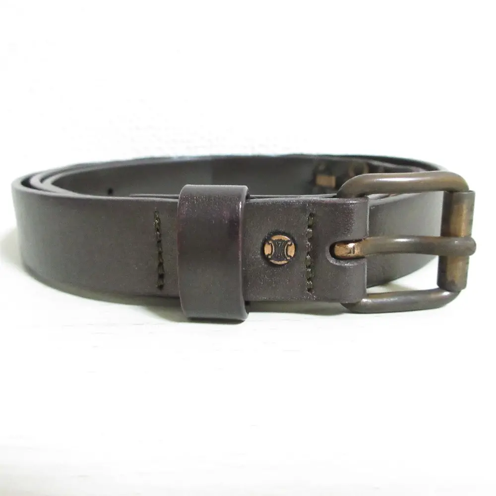 CELINE セリーヌ レザー アンティークプレート マカダム ピンバックル ナローベルト ブラウン