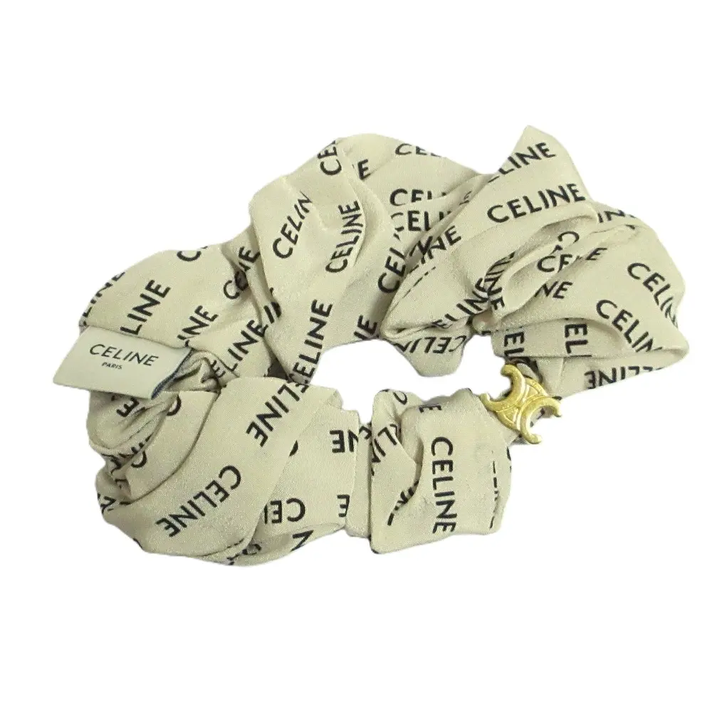 セリーヌ トリオンフ ロゴデザイン シュシュ ヘアアクセサリー ライトグレー×ゴールド金具