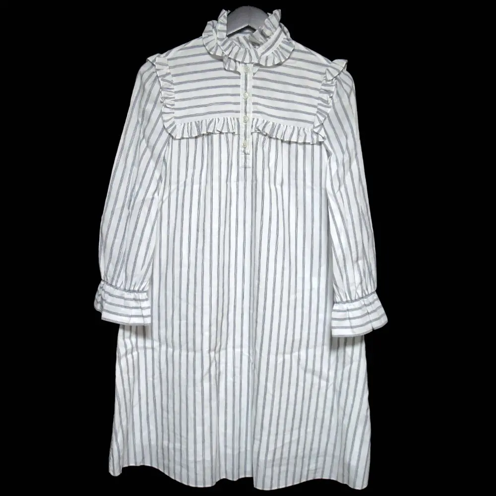 CELINE セリーヌ エディ期 ミニ プレーリー ストライプ柄 ひざ上丈 フリル シャツ ワンピース 2R658077I 34 ホワイト ネイビー
