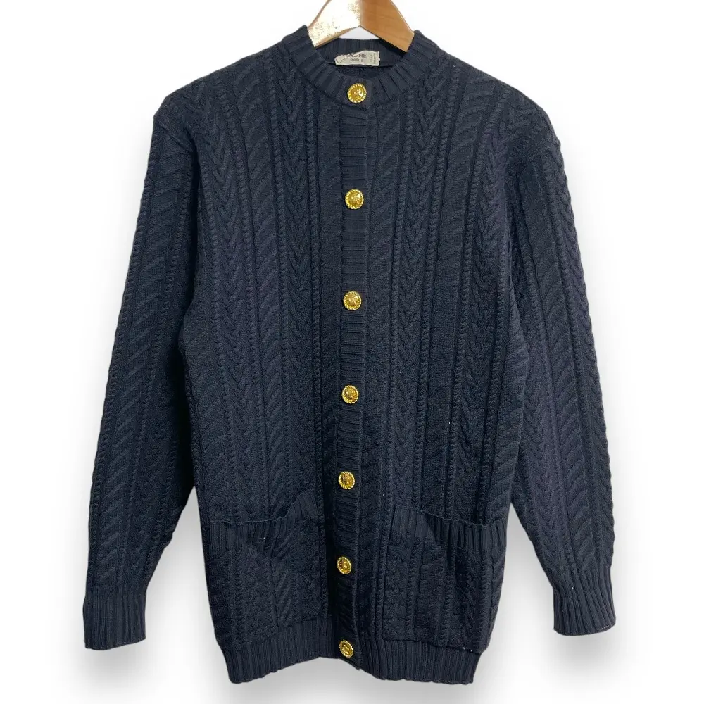 CELINE セリーヌ ヴィンテージ 金ボタン クルーネック ケーブルニット