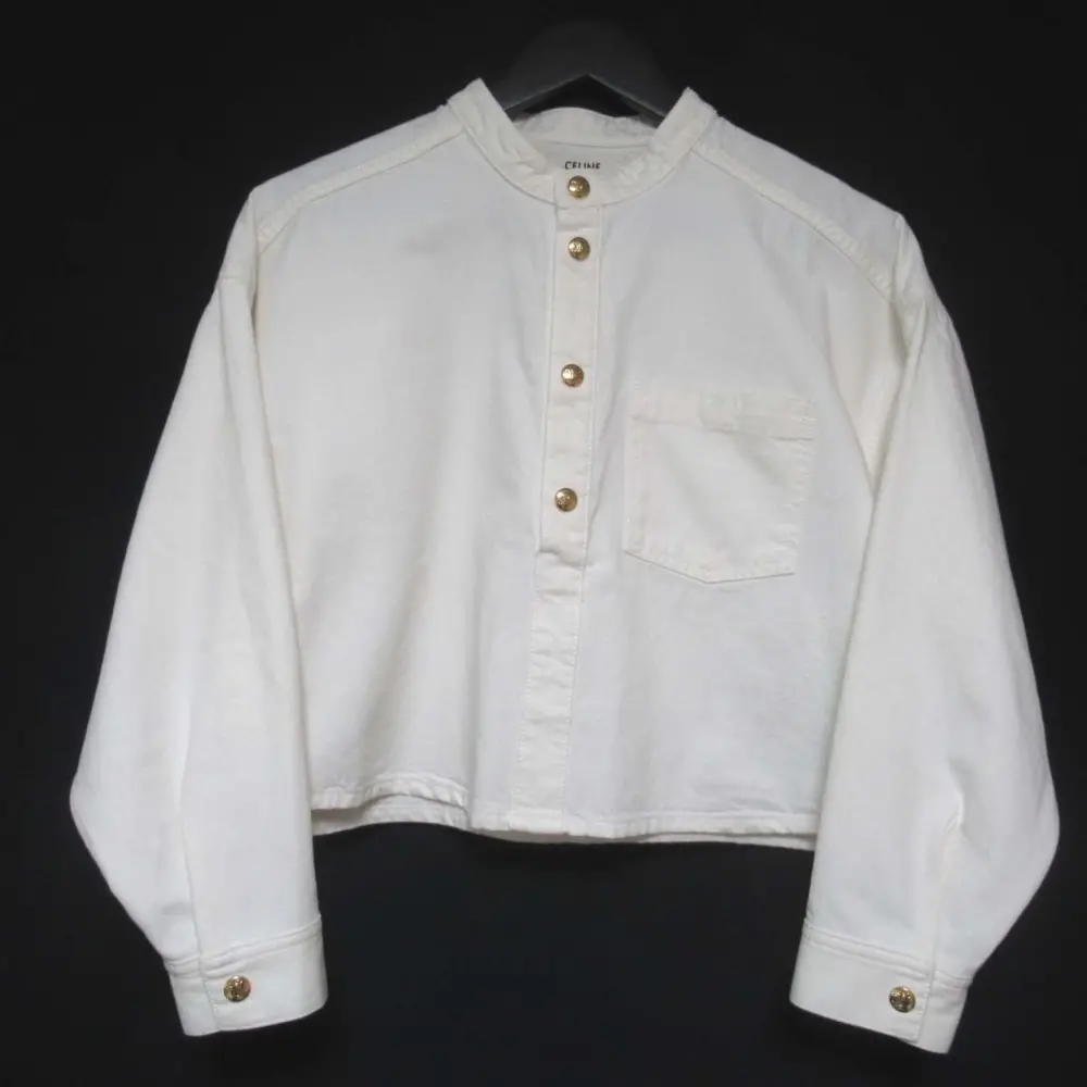 CELINE セリーヌ エディ期 トリオンフ 金ボタン ショート丈 バンドカラー プルオーバー シャツジャケット XSサイズ ホワイト