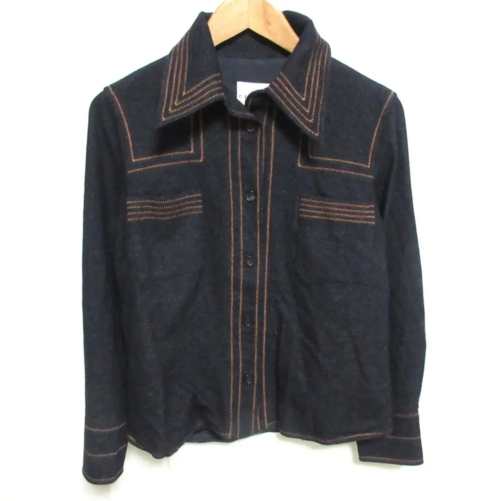 CELINE セリーヌ ステッチデザイン ウールシャツジャケット 38 ネイビー