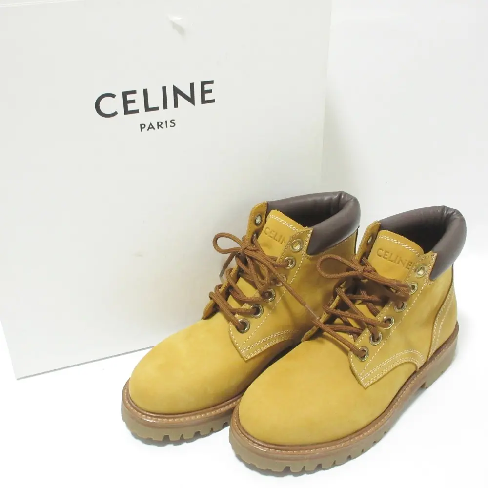 21AW CELINE セリーヌ KURT2 ヌバックレザー レースアップブーツ 37.5 約23.5cm ブラウンベージュ