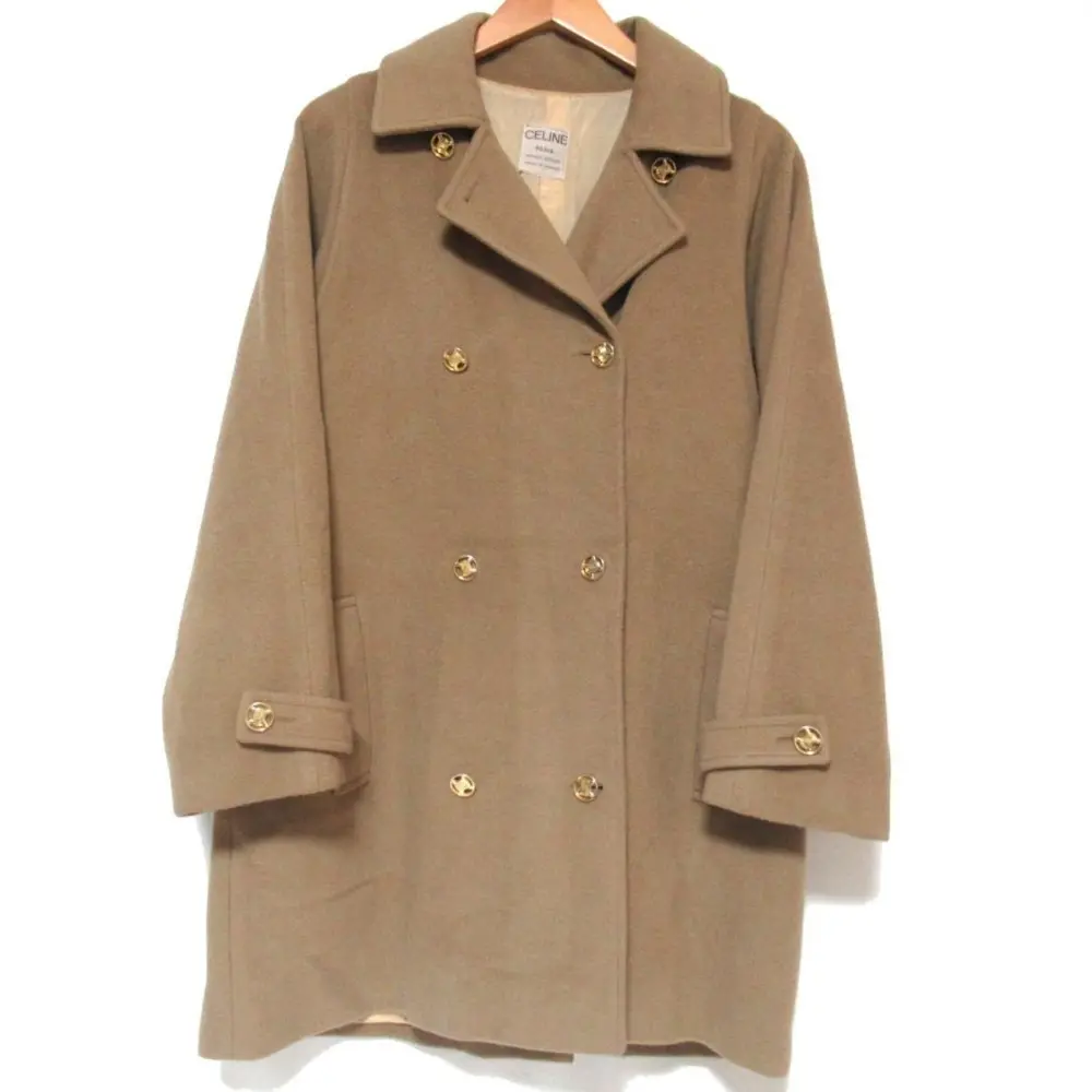 CELINE セリーヌ フランス製 ヴィンテージ マカダムボタン 金ボタン ダブルブレスト コート ベージュ
