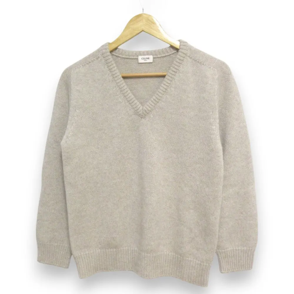 CELINE セリーヌ エディ期 カシミヤ100％ Vネック 長袖 ローゲージ チャンキー ニットセーター 2A1743384D Mサイズ ベージュ