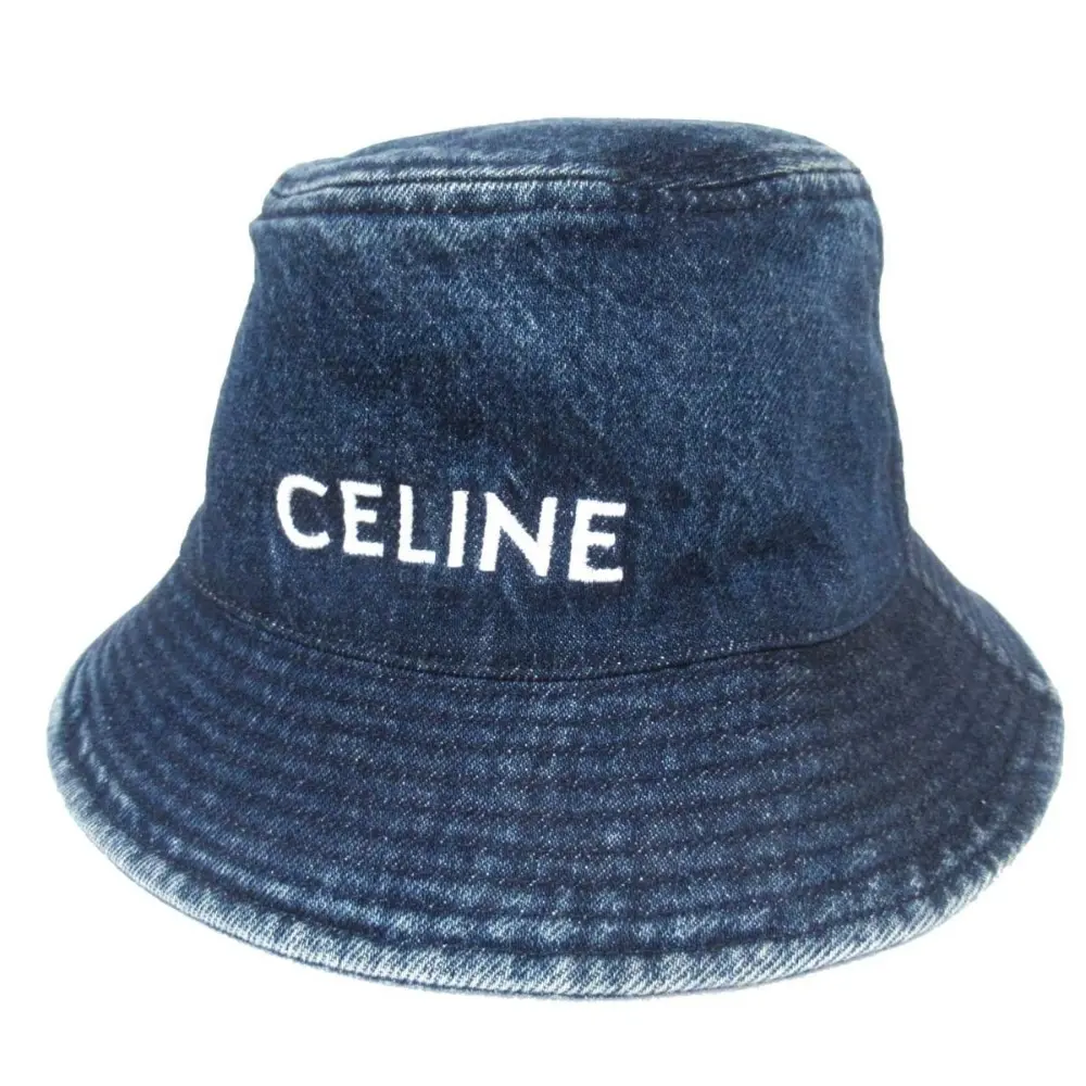 22SS CELINE セリーヌ ロゴ刺繍 デニム バケットハット 帽子 2AU3B930F Mサイズ ブルー