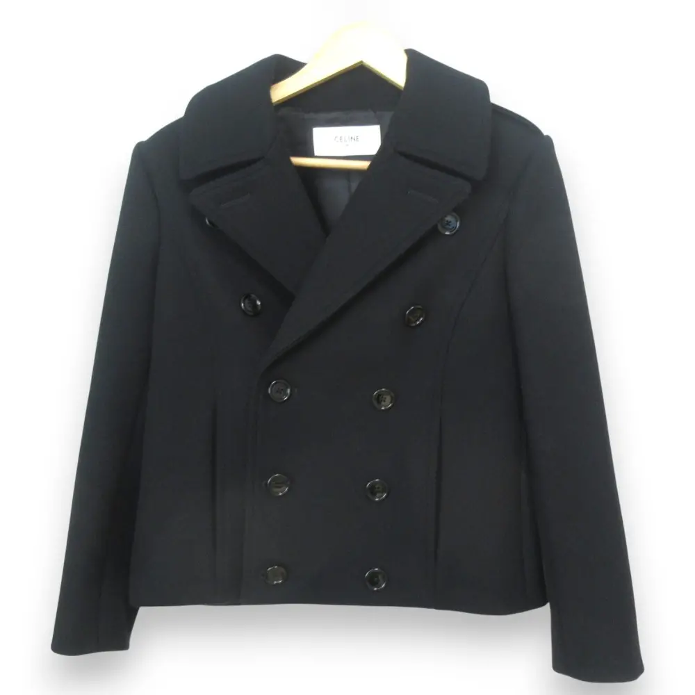 CELINE セリーヌ エディ期 ウール クロップドギャバンダブルコート ピーコート サイズ40 ブラック