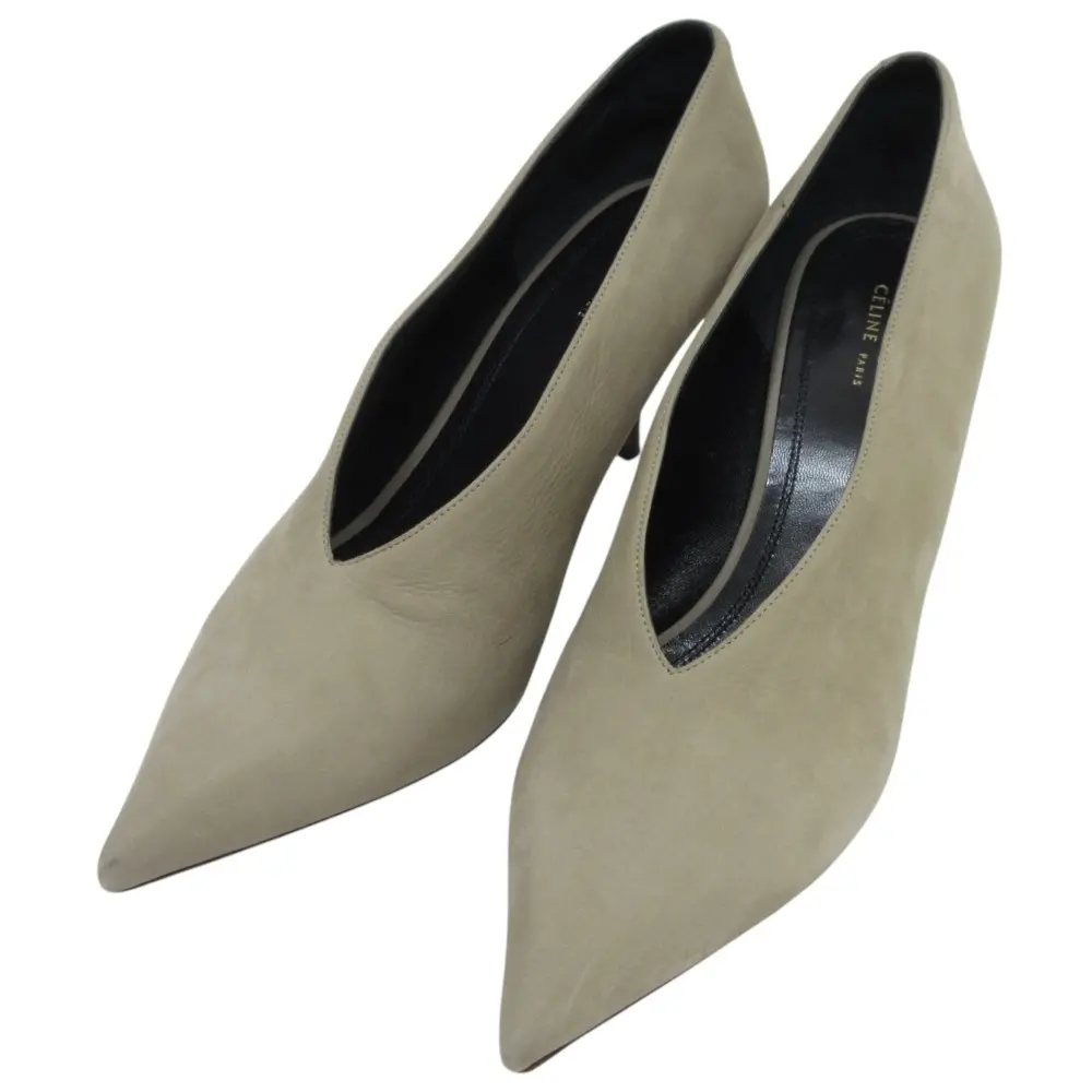 CELINE セリーヌ フィービー期 Vカット ポインテッドトゥパンプス 37.5 24.5cm相当 グレージュ