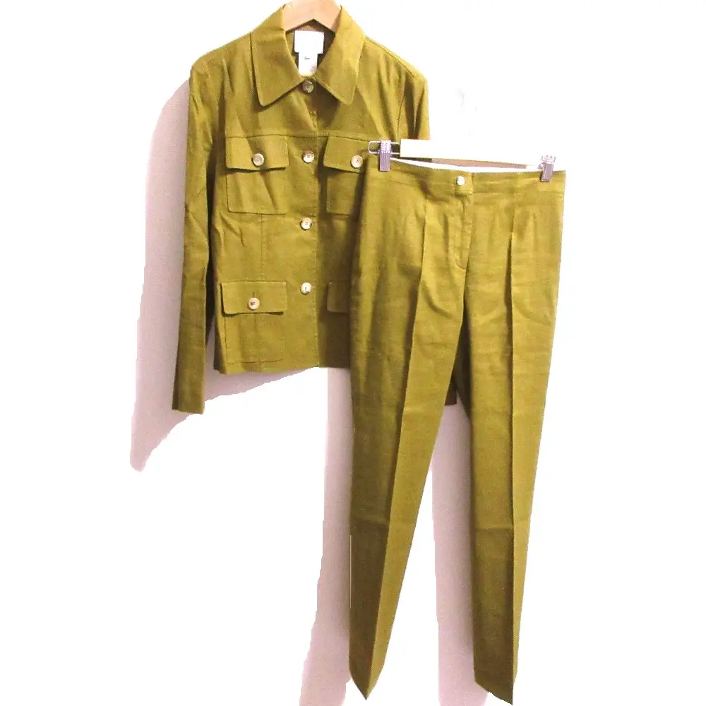 CELINE セリーヌ リネン ハンティングジャケット×スラックスパンツ セットアップ サイズ36 マスタード