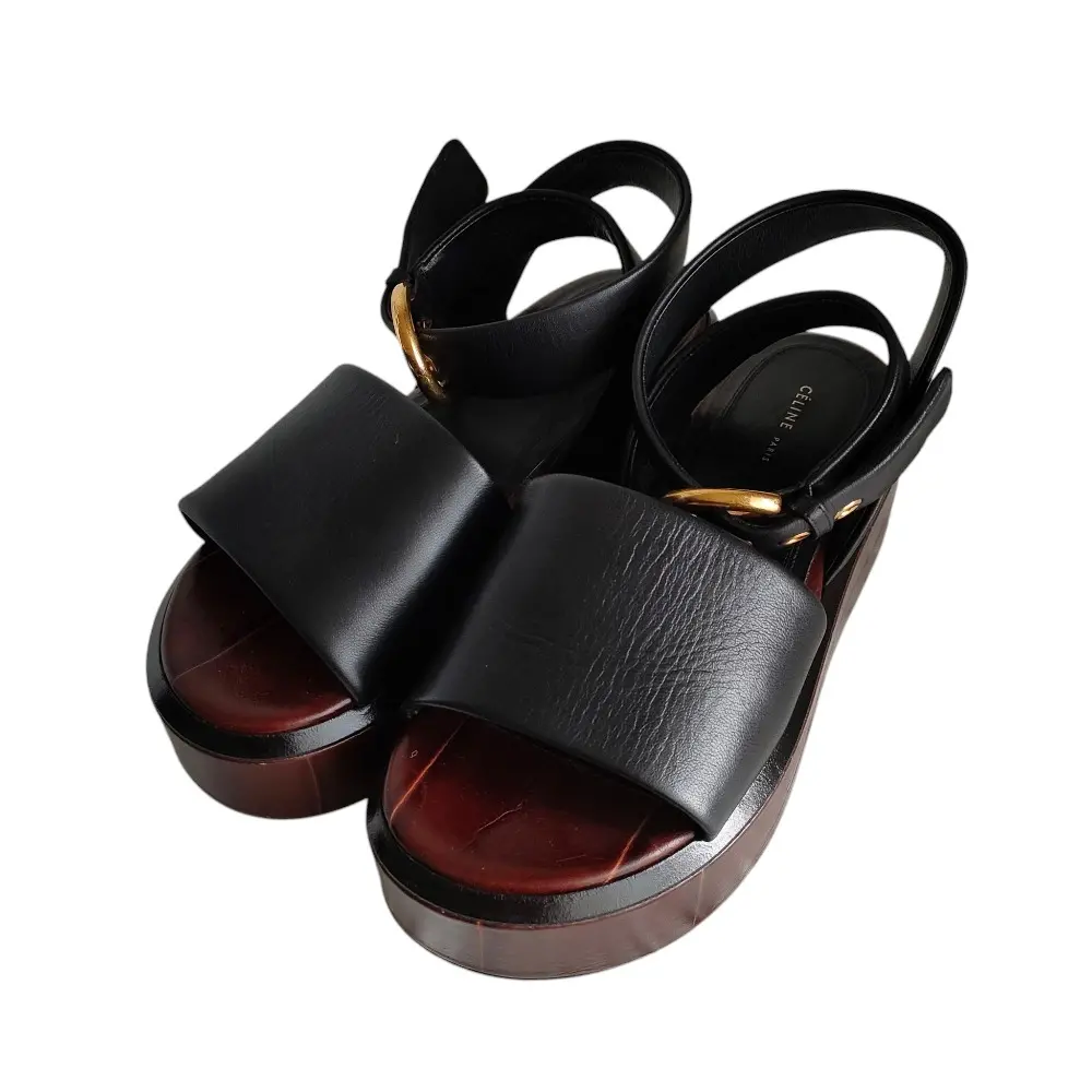 CELINE セリーヌ フィービー期 レザー プラットフォーム ベルトサンダル 35 22cm 箱付き ブラック