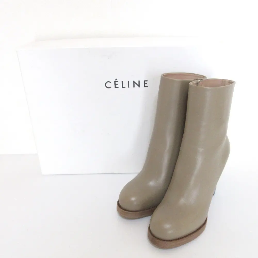 CELINE セリーヌ フィービー期 サイドジップ レザー ショートブーツ サイズ35 22.5cm相当 トープ