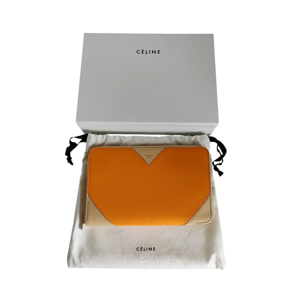 CELINE セリーヌ レザー バイカラー オーガナイザー ウォレット 二つ折り財布 マルチケース イエロー×ベージュ