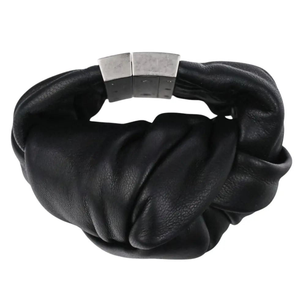 CELINE セリーヌ フィービー期 レザーノット ブレスレット バングル S ブラック シルバーカラー金具