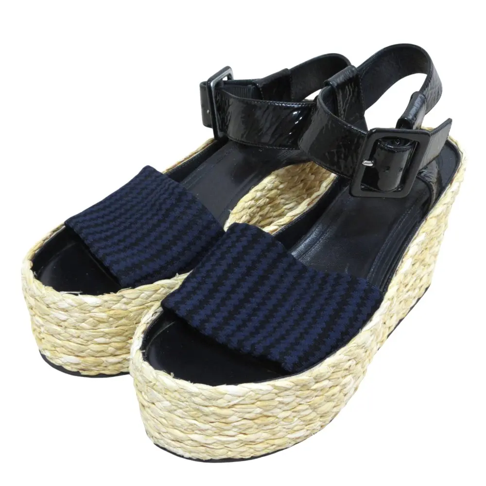 CELINE セリーヌ エスパドリーユ プラットフォーム  サンダル 37 23.5cm相当 ブラック ネイビー