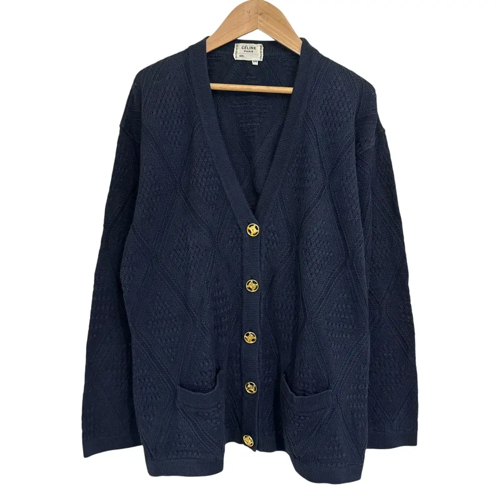 CELINE セリーヌ ヴィンテージ マカダムボタン ニット カーディガン サイズ44 ネイビー