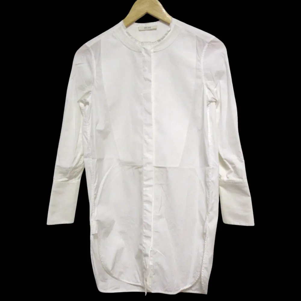 CELINE セリーヌ フィービー期 ノーカラー ロングスリーブ ブザムシャツ ブラウス サイズ34 ホワイト