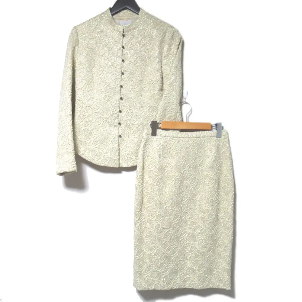 CELINE セリーヌ ペイズリー柄 ラメジャガード ジャケット+ひざ丈 スカート セットアップ サイズ38 ゴールドカラー