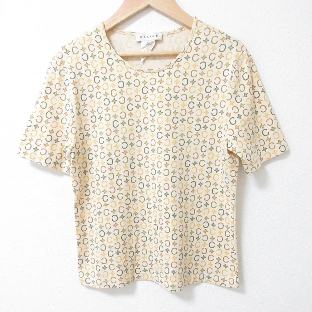 CELINE セリーヌ マカダムロゴ総柄 半袖 Tシャツ カットソー サイズM アイボリー マルチカラー