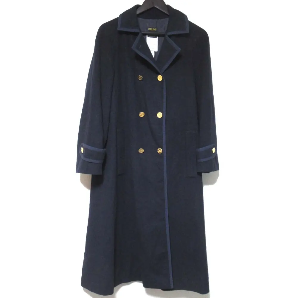 CELINE セリーヌ ヴィンテージ マカダムボタン ダブルブレスト ロングコート サイズ38 ネイビー