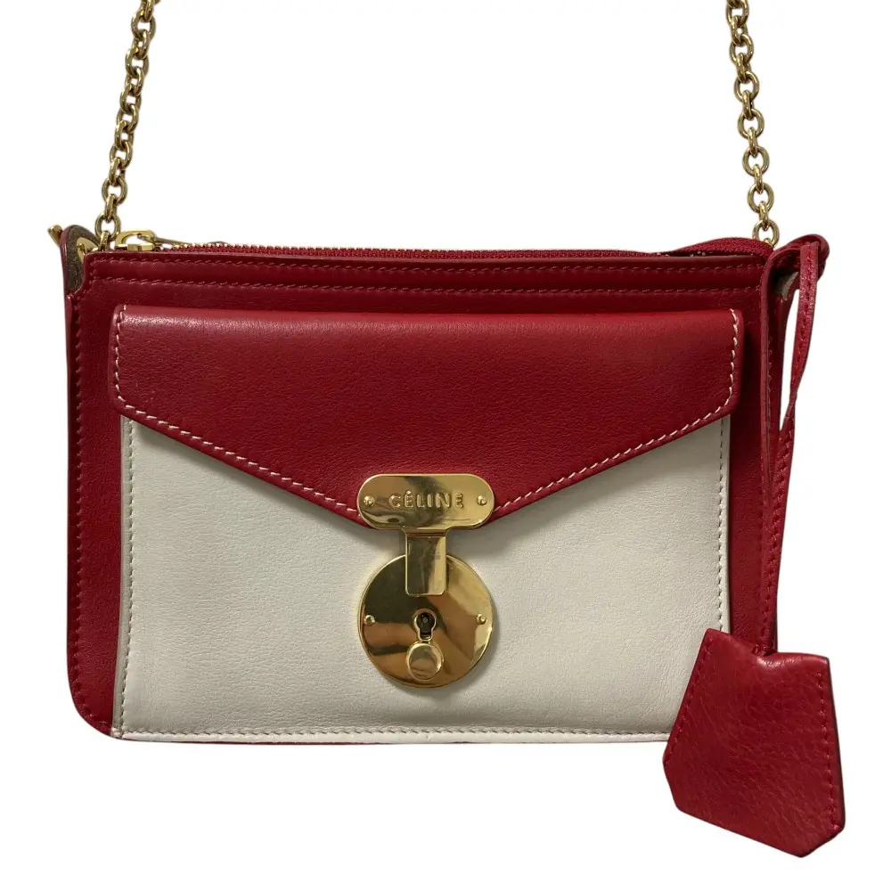 CELINE セリーヌ バイカラー レザー チェーンショルダーバッグ レッド×ホワイト