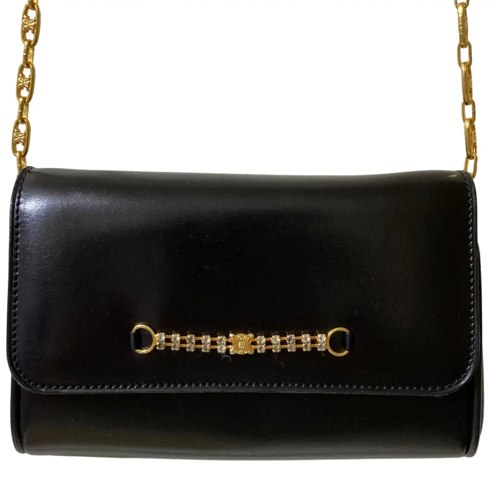 CELINE セリーヌ トリオンフチェーン ミニショルダーバッグ ブラック ゴールド