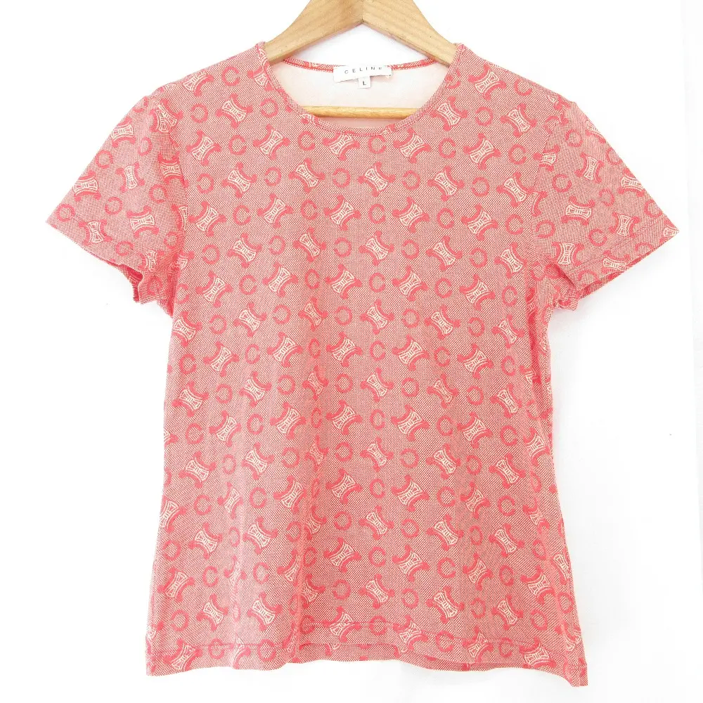CELINE セリーヌ モノグラム ロゴ 半袖 Tシャツ Ⅼサイズ ピンク 