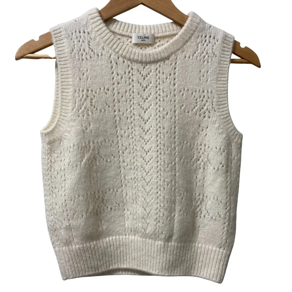 CELINE セリーヌ エディ期 トリオンフ クルーネック カシミヤニット セーター RY06D0G45.01OW サイズXS アイボリー