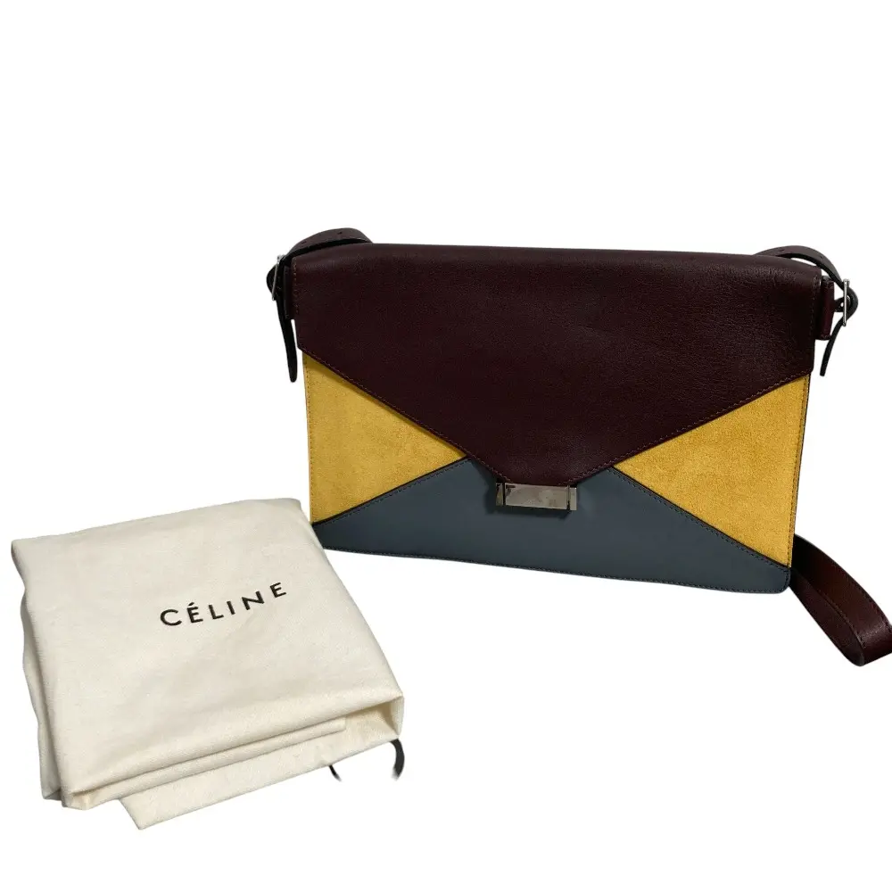 CELINE セリーヌ ダイアモンド ショルダーバッグ バーガンディ イエロー グレー