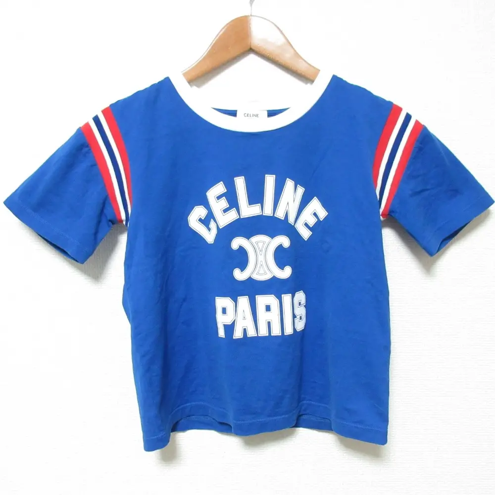 23SS CELINE セリーヌ トリオンフ ロゴ クロップド ボクシー Tシャツ サイズXS ブルー