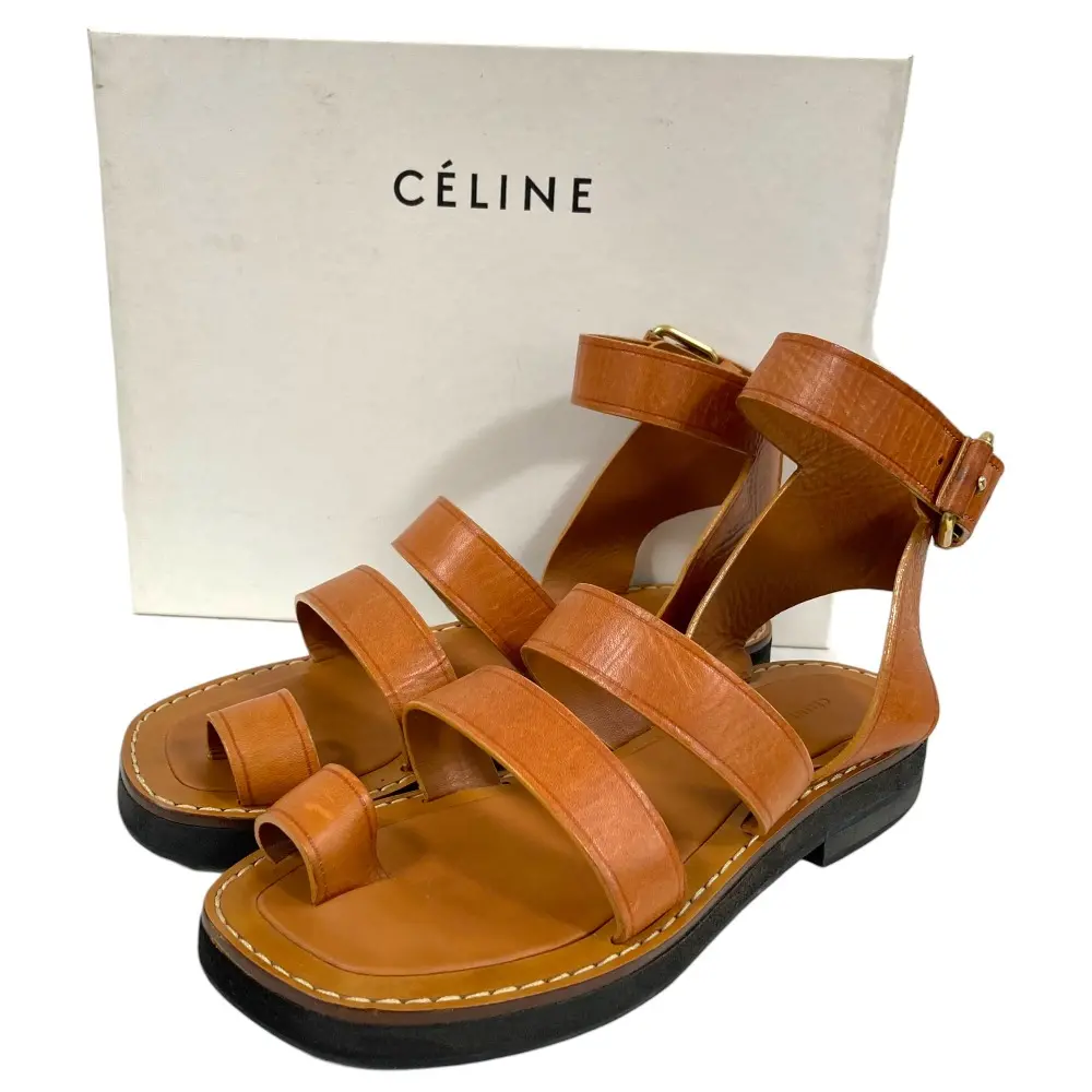 CELINE セリーヌ フィービー期 レザー アンクルストラップ サンダル サイズ38 約25cm ブラウン