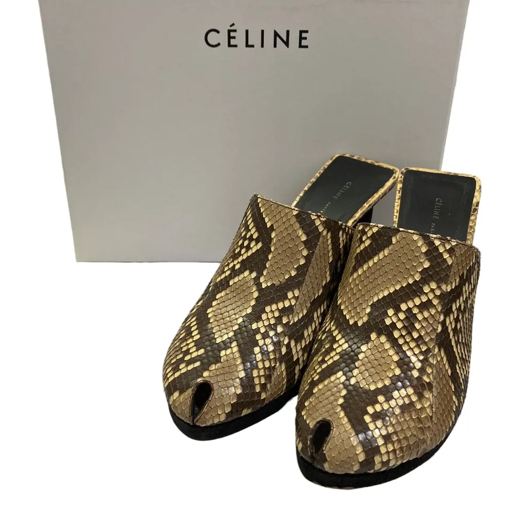 CELINE セリーヌ フィービー期 パイソンレザー サボサンダル ミュール サイズ38 24cm相当 ブラウン ベージュ