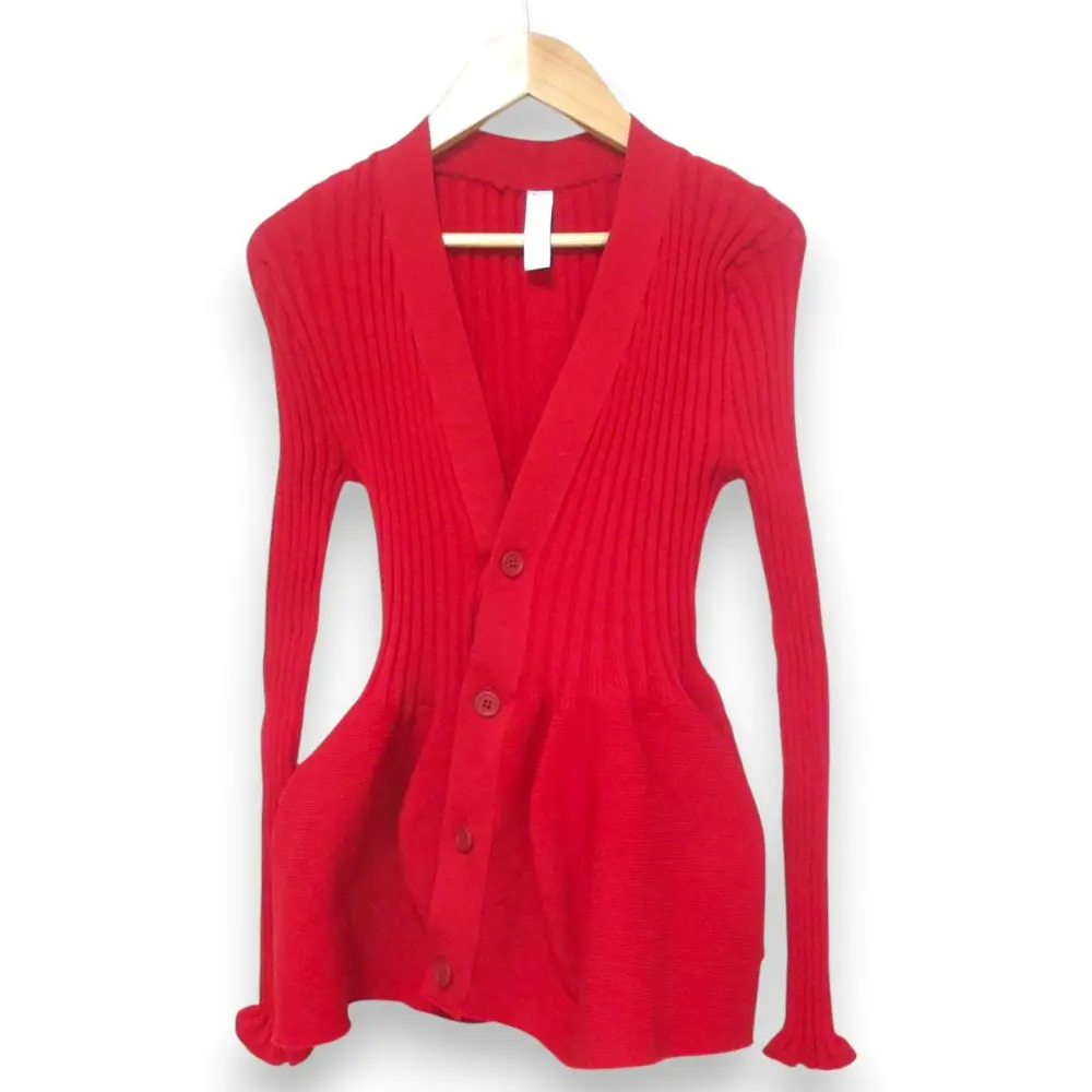 CFCL シーエフシーエル POTTERY CARDIGAN 1 ポッタリー Vネック 長袖 ペプラム リブニット カーディガン CF005KE033 size1 レッド