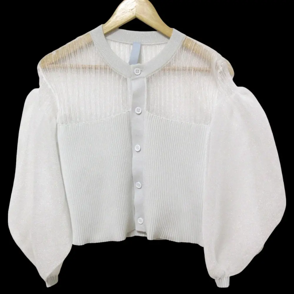 25SS CFCL シーエフシーエル FLUTED LUCENT GLITTER PUFF SLEEVE CROPPED CARDIGAN カーディガン CF009KE161 サイズ1 ホワイト