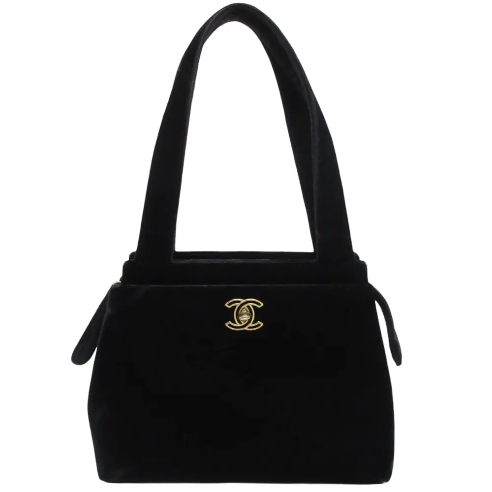 CHANEL シャネル 1998年製 希少モデル ココマーク ターンロック 金具 ベロアハンドバッグ ブラック