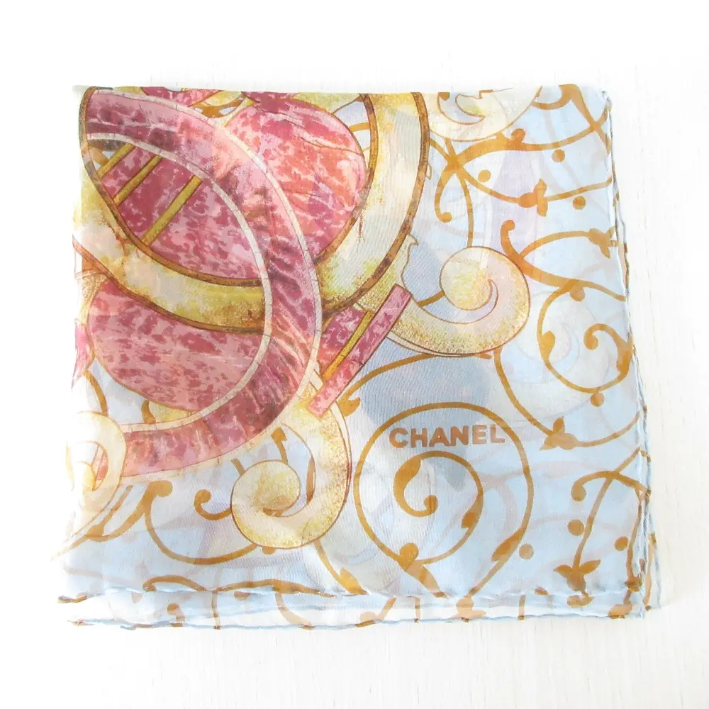 CHANEL シャネル ひまわりモチーフ 大判 スカーフ ストール ショール ブルー系 マルチカラー