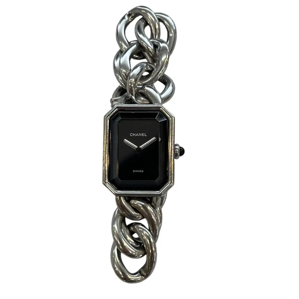 CHANEL シャネル プルミエールM 黒文字盤 シングルチェーン ブレストウォッチ 腕時計 M シルバー 動作確認済