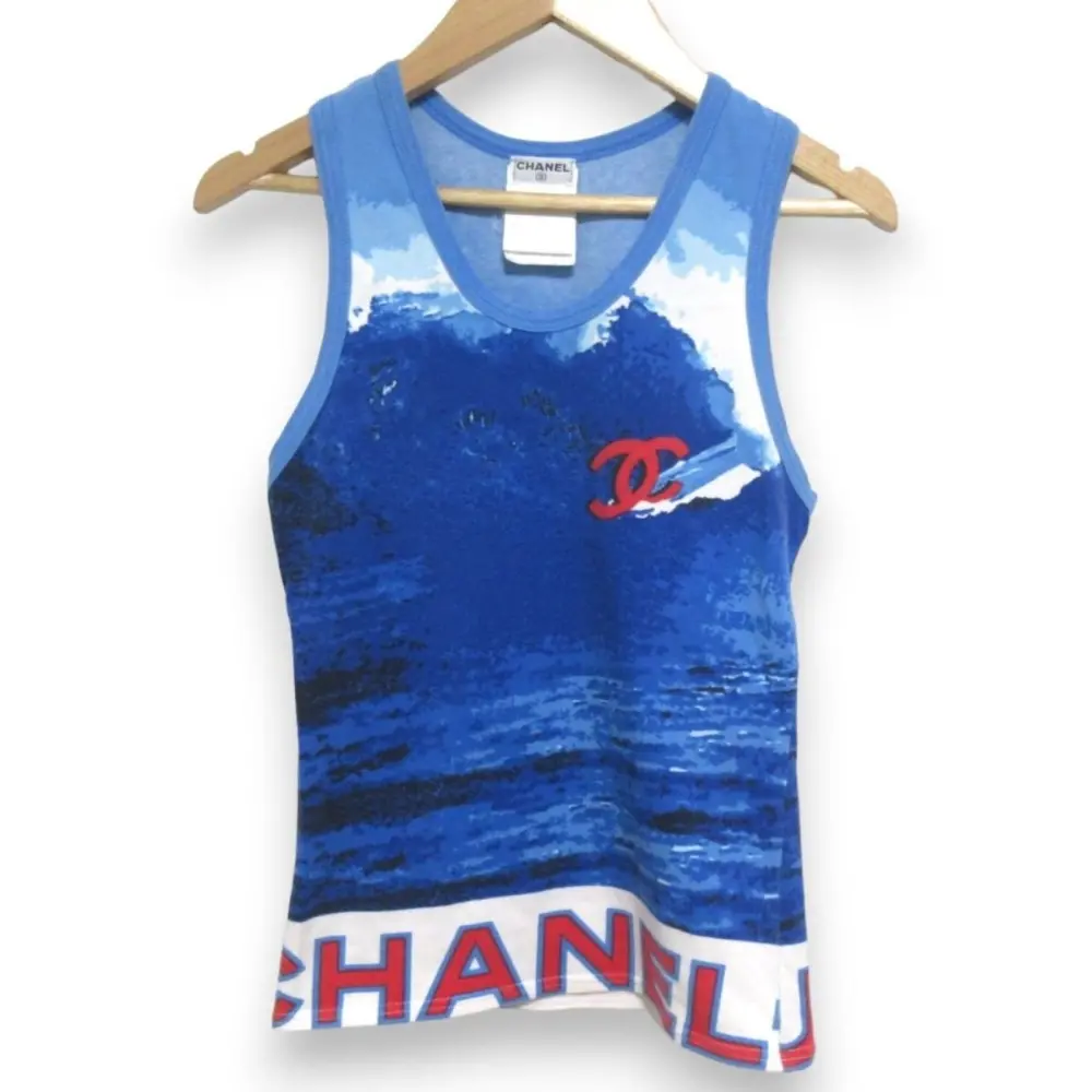 CHANEL シャネル 02S サーフライン ココマーク Vネック タンクトップ カットソー P19540V11371 サイズ36 ブルー系マルチカラー